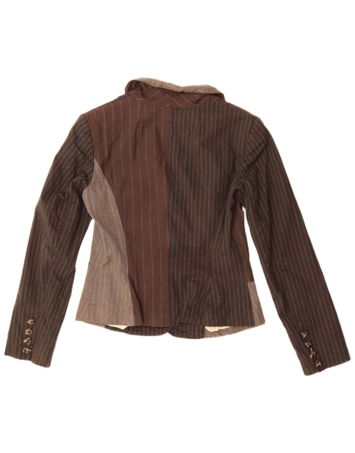Giacca blazer vintage da donna a 3 bottoni corta IT 42 marrone medio a righe