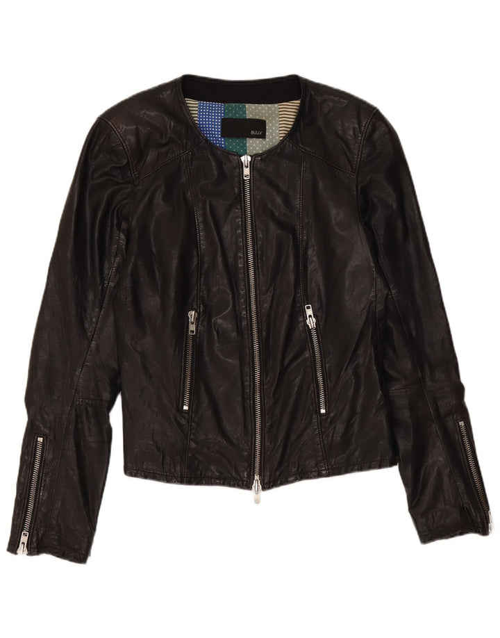 VINTAGE Womens Leather Jacket IT 48 XL Black Leather