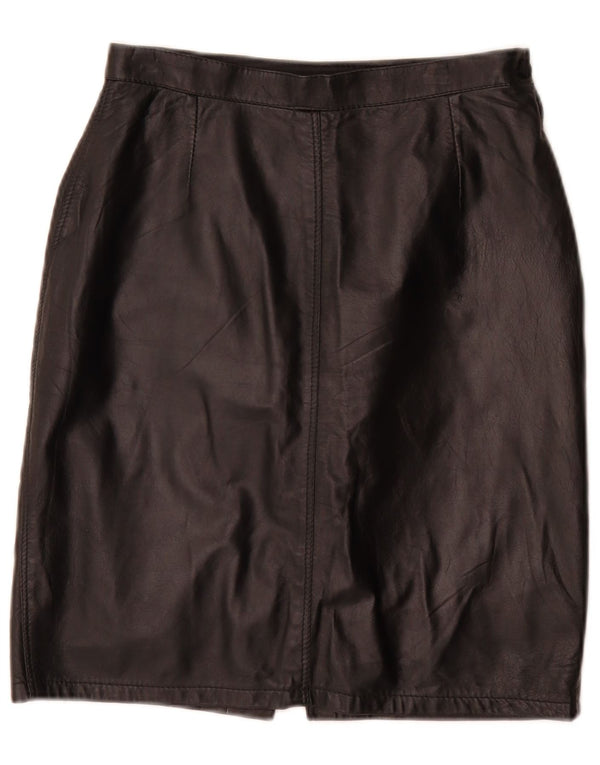 Gonna tubino in pelle vintage da donna W26 piccola nera