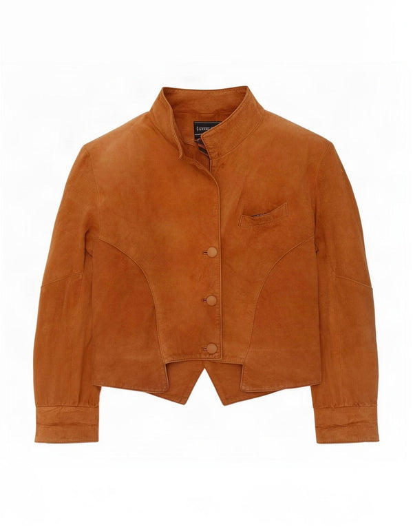Giacca vintage da donna in pelle scamosciata vestibilità ampia UK 14 in pelle beige media