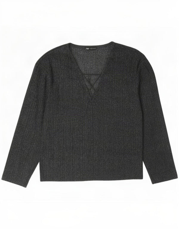 Top Zara da donna oversize a maniche lunghe UK 10 piccolo grigio