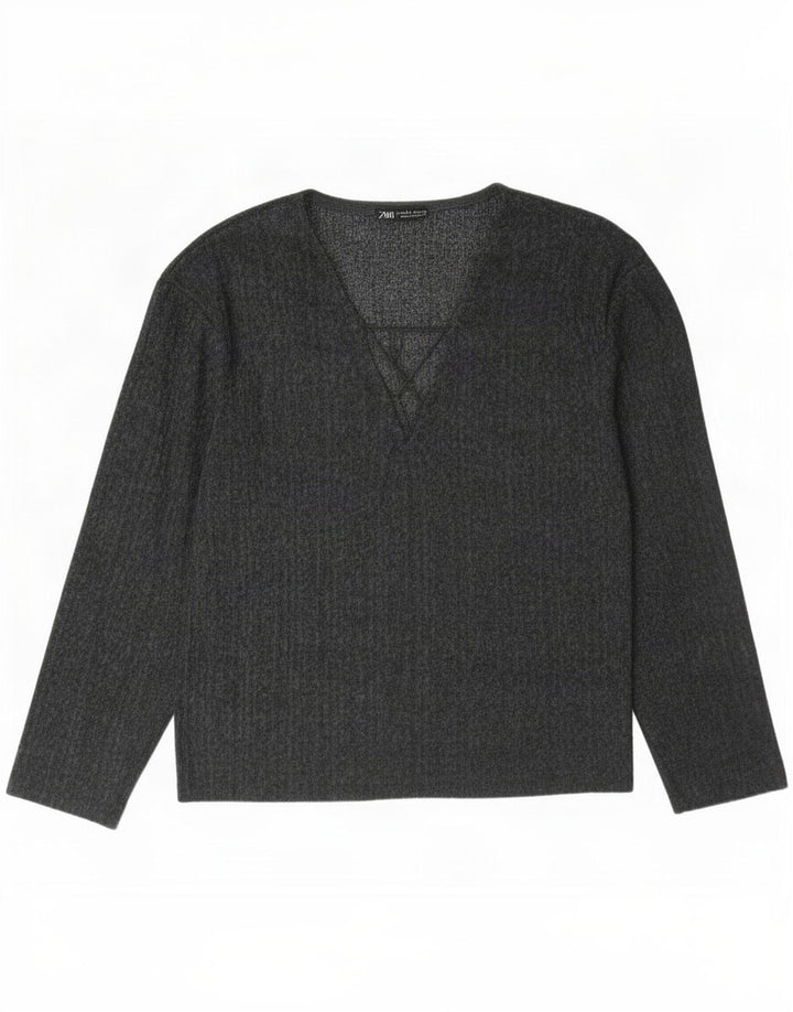Top Zara da donna oversize a maniche lunghe UK 10 piccolo grigio