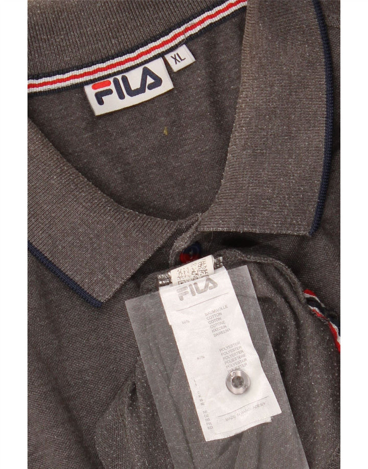 FILA Mens Long Sleeve Polo Shirt XL Grey Cotton Vintage Fila and Second-Hand Fila from Messina Hembry 