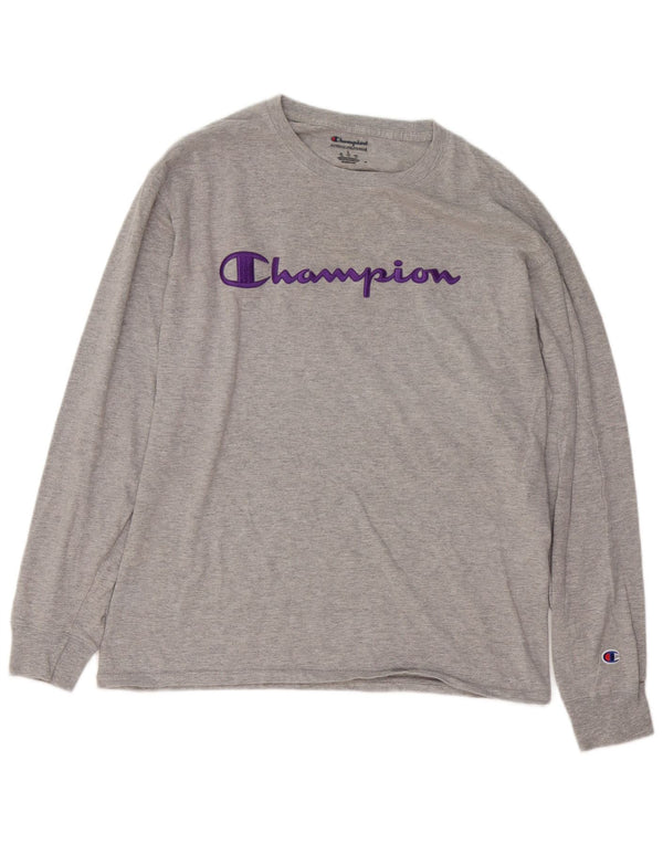 Champion Top grafico da uomo a maniche lunghe in cotone grigio grande