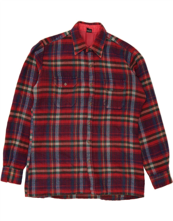 VINTAGE Mens Overshirt Shirt Size 39/40 Medium Red Check Polyacrylic Vintage Vintage and Second-Hand Vintage from Messina Hembry 