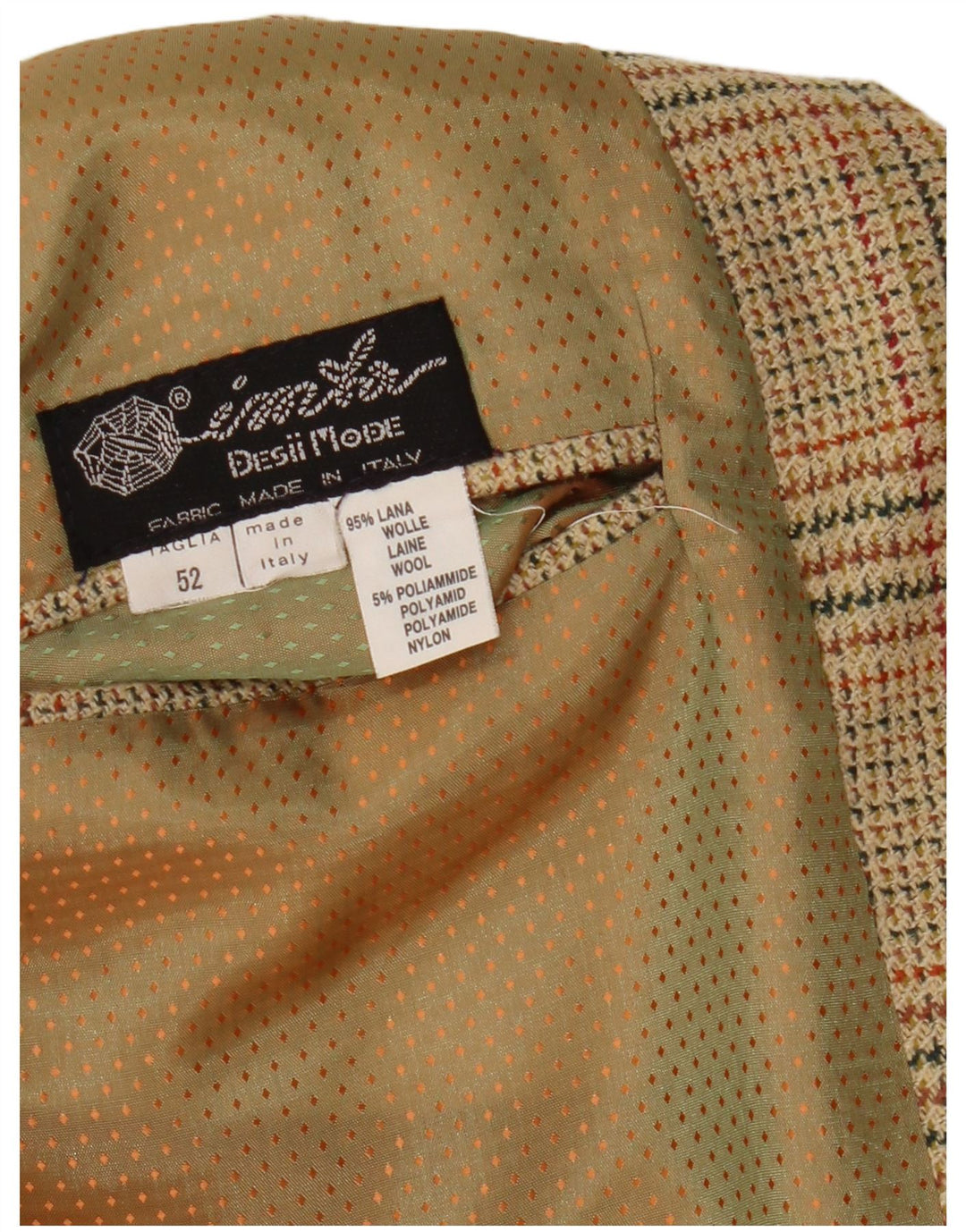 Giacca blazer vintage da uomo a 2 bottoni IT 52 XL lana a quadri beige