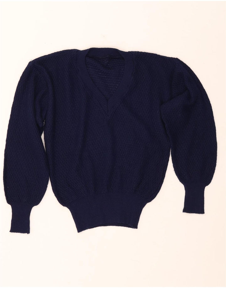 Maglione da donna con scollo a V VINTAGE IT 46 Large in acrilico blu navy