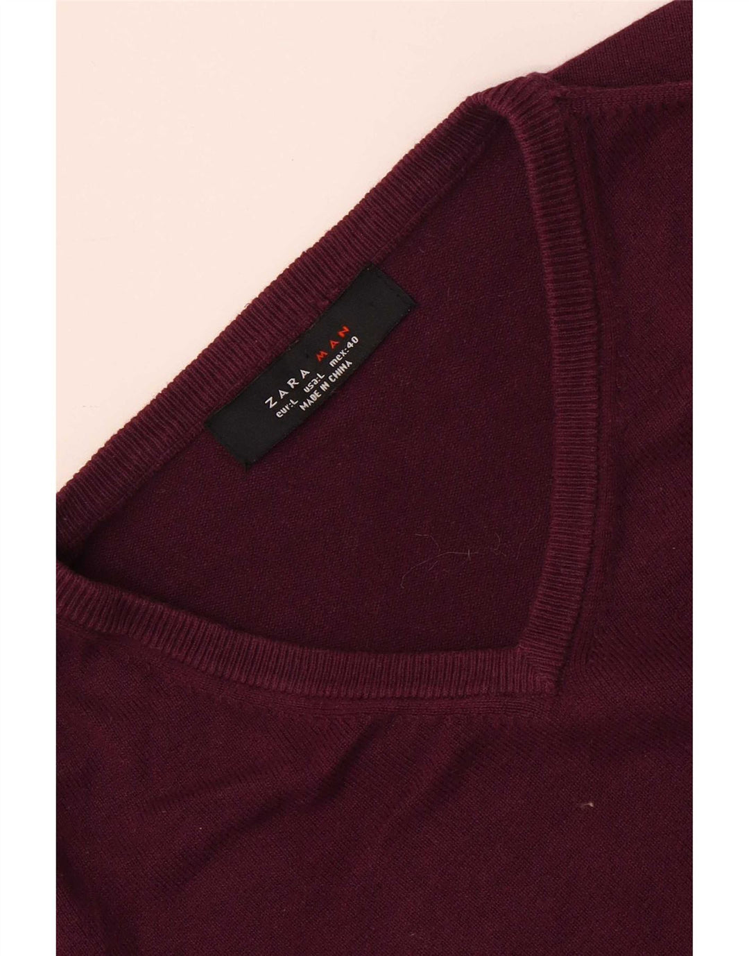 Maglione Zara da uomo con scollo a V grande bordeaux