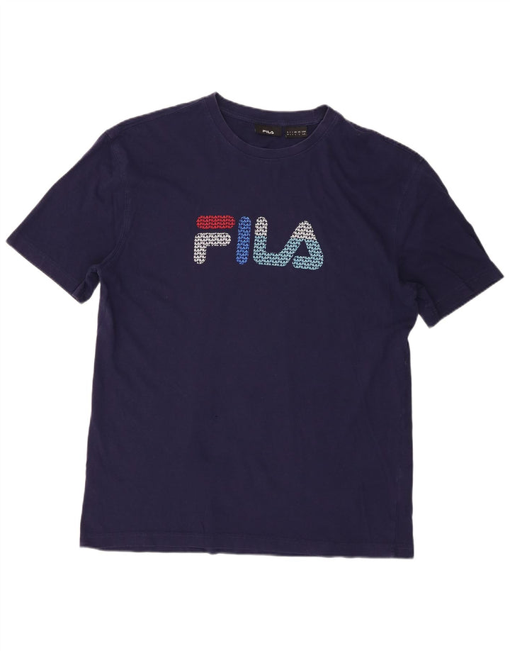 T-shirt grafica da uomo Fila Top Large in cotone blu navy