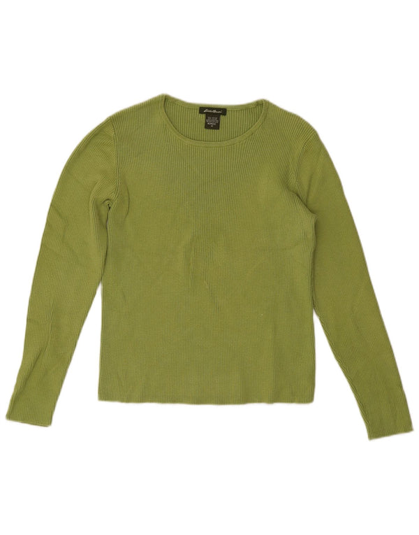 Eddie Bauer Top corto da donna a maniche lunghe UK 12 Cotone verde medio