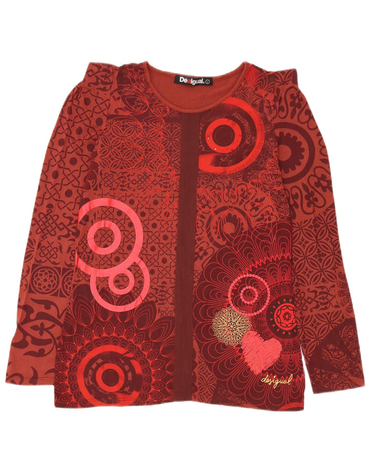 Desigual Donna Abstract Pattern Camicetta Top UK 14 Large Rosso Viscosa