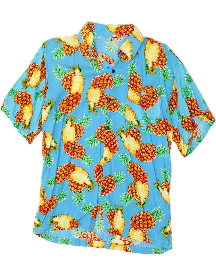 VINTAGE Mens Abstract Pattern Short Sleeve Shirt Small Blue Vintage Vintage and Second-Hand Vintage from Messina Hembry 