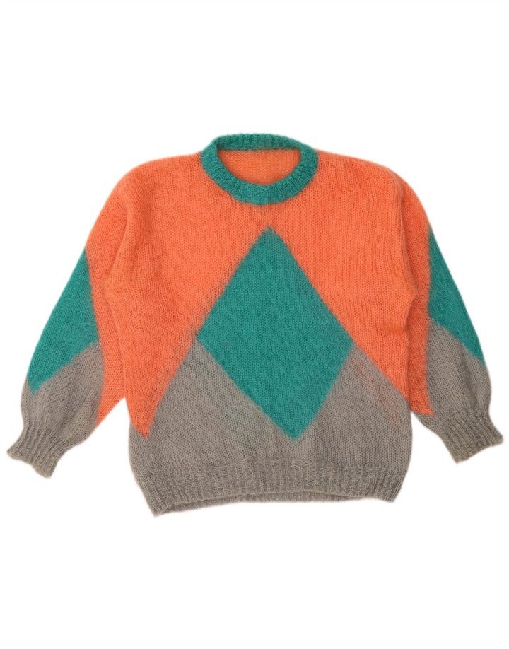 Maglione maglione girocollo da donna vintage XL multicolore geometrico