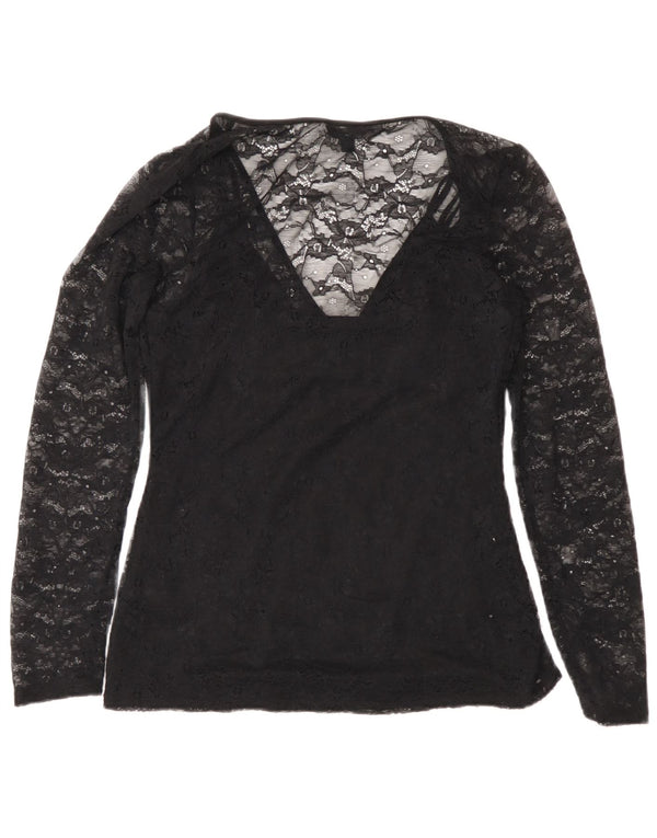 Guess Camicetta a maniche lunghe in pizzo da donna Top UK 8 Piccolo nylon floreale nero