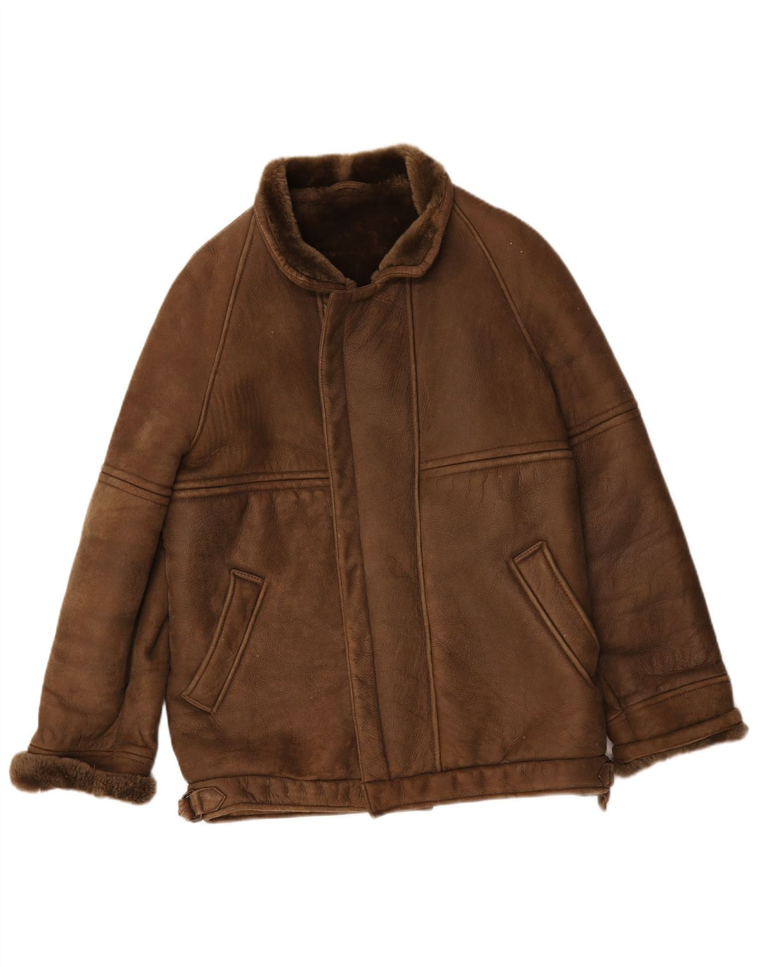 Giubbotto in shearling vintage da uomo IT 50 grande marrone