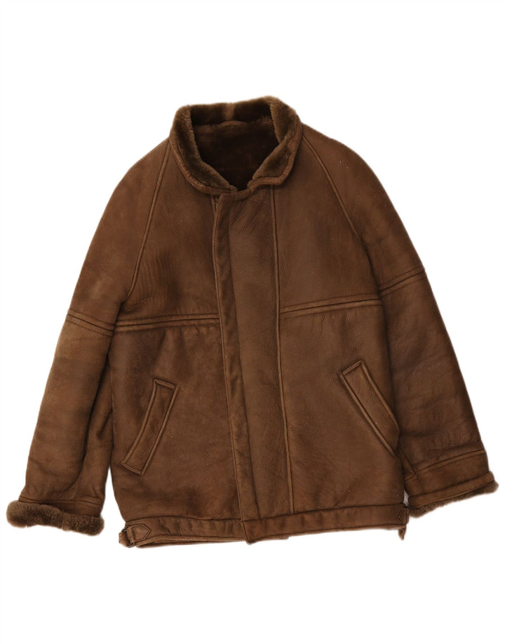 Giubbotto in shearling vintage da uomo IT 50 grande marrone