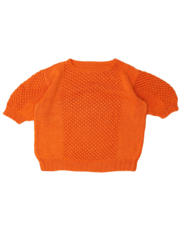 Maglione maglione girocollo corto da donna vintage UK 14 arancione medio