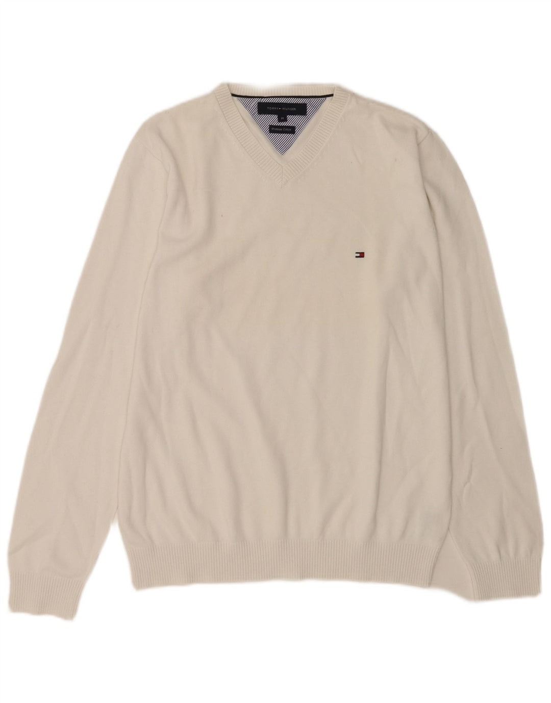 Maglione maglione con scollo a V da uomo Tommy Hilfiger cotone bianco medio