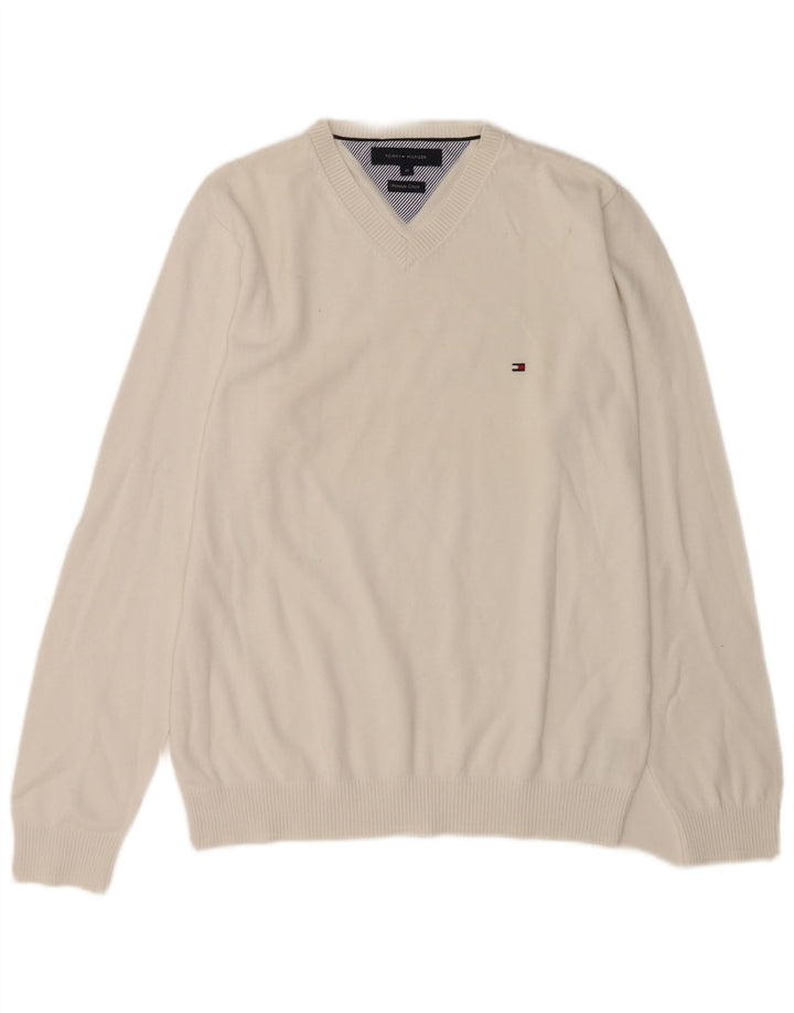 Maglione maglione con scollo a V da uomo Tommy Hilfiger cotone bianco medio
