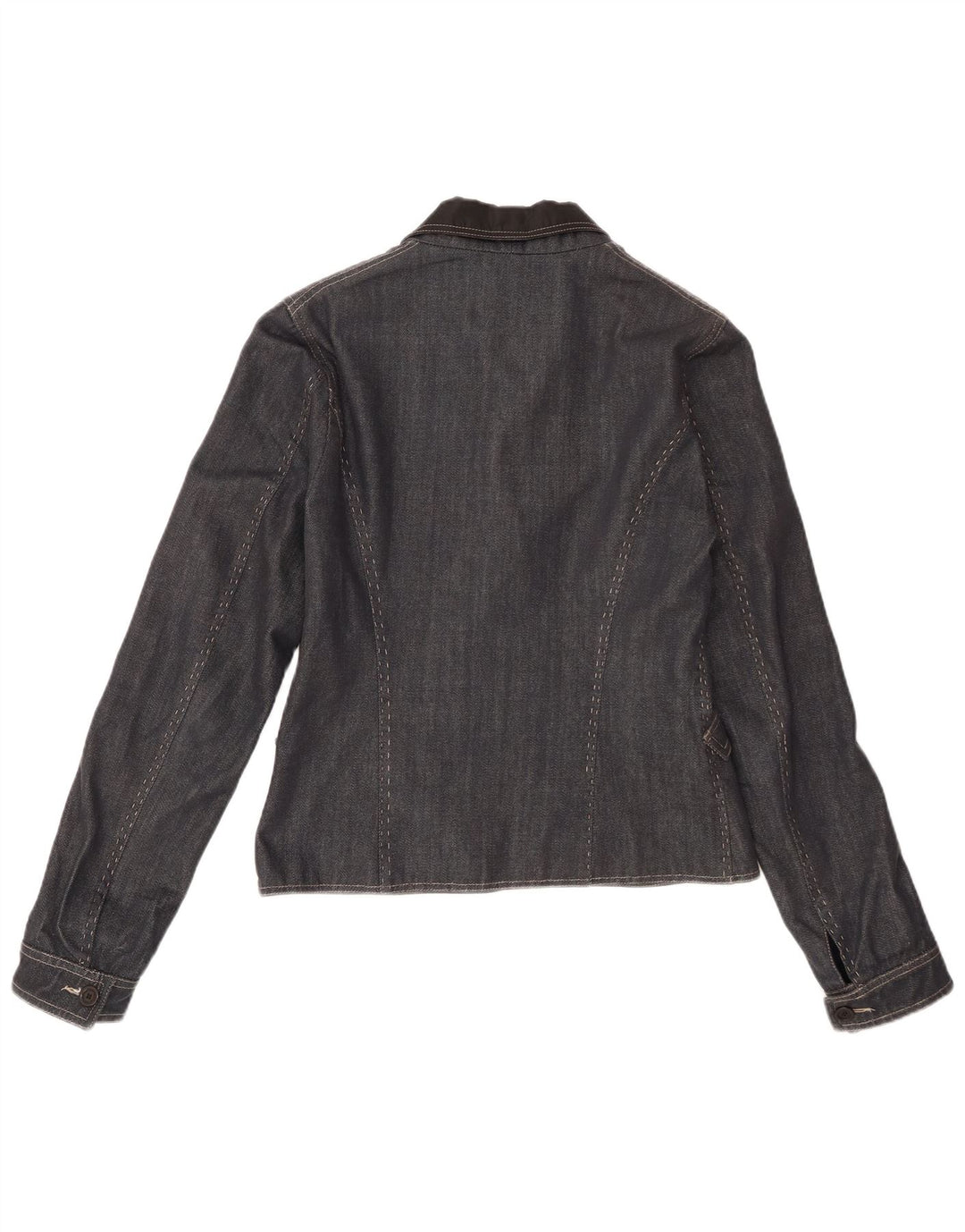 Giacca blazer in denim da donna a 1 bottone Ferre IT 46 grande in cotone blu navy