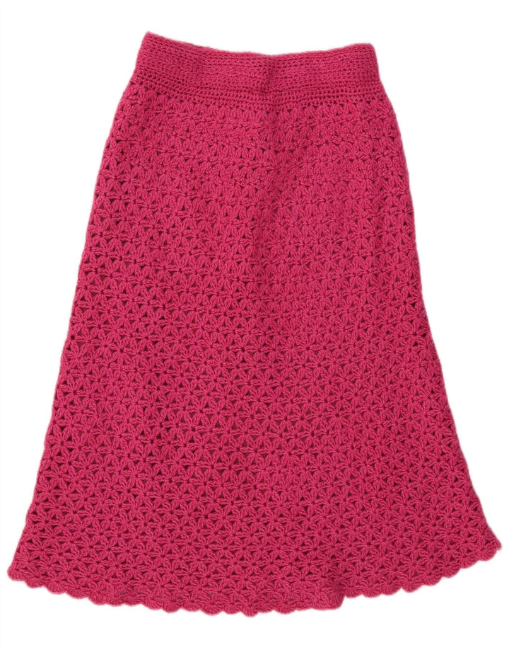 Gonna a trapezio vintage da donna in maglia W28 rosa medio