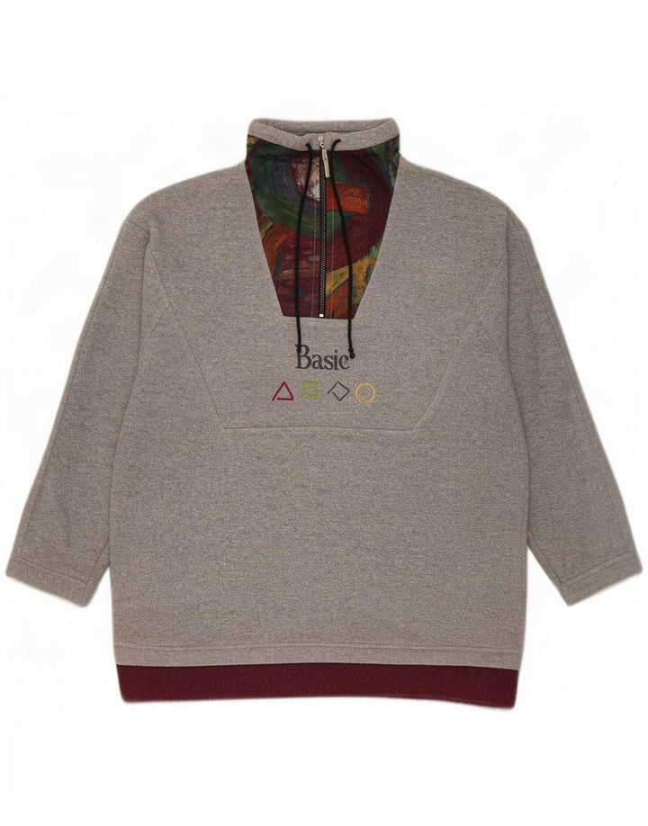 Maglione basic in pile da uomo con zip e collo, grande, in poliestere geometrico grigio