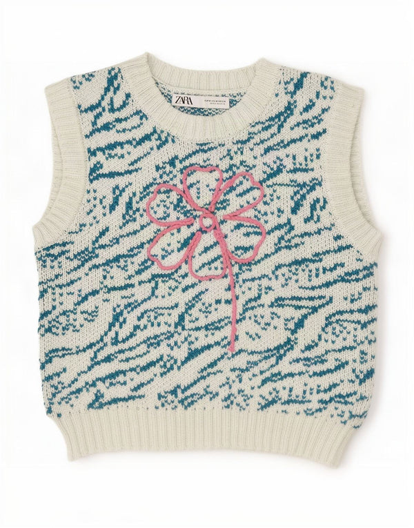 Canotta corta con grafica da donna Zara UK 12 Cotone floreale blu medio