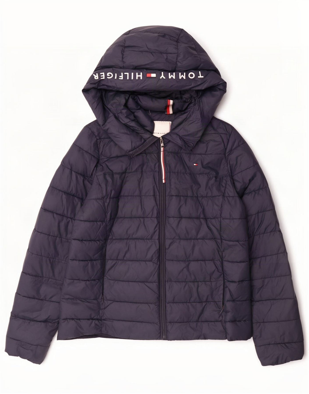 Giacca imbottita con cappuccio grafica da donna Tommy Hilfiger UK 14 medio blu navy