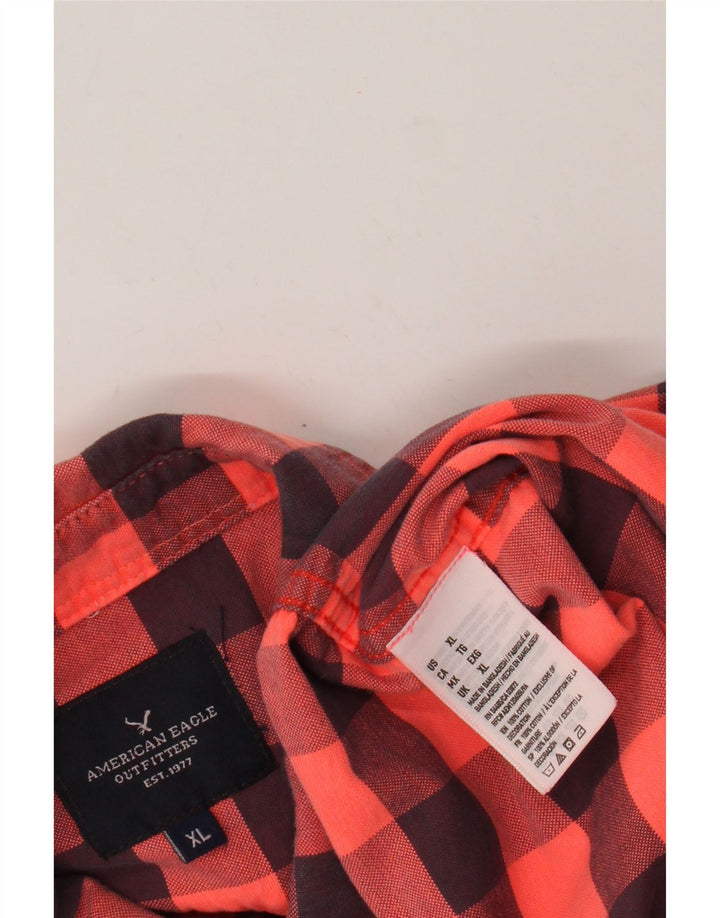 Camicia da uomo American Eagle Outfitters XL in cotone a quadretti arancione