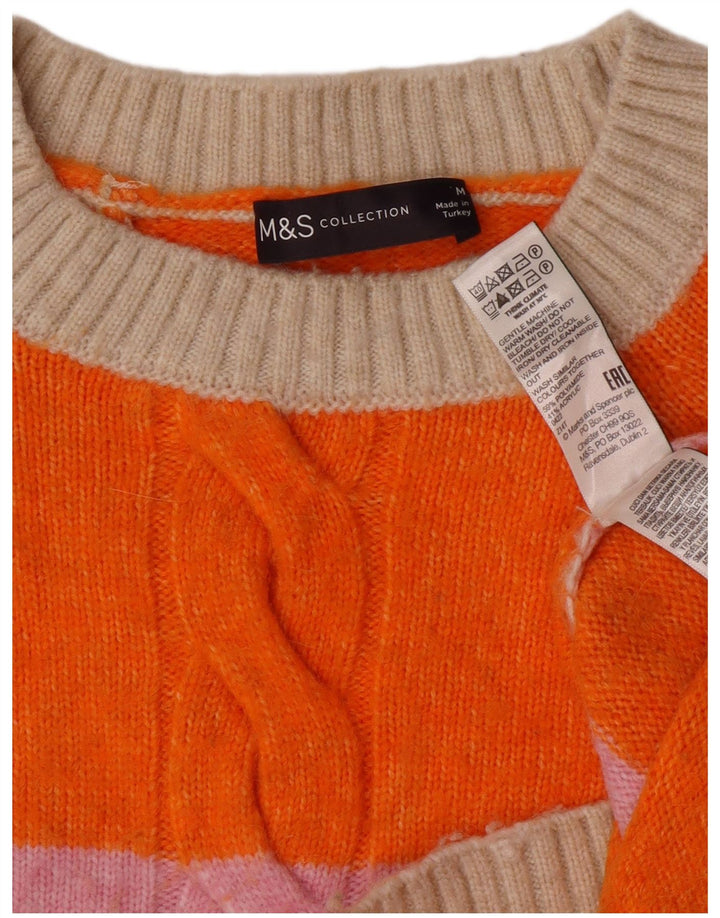 Maglione maglione con scollo a barca da donna Marks & Spencer UK 14 a righe arancioni medie
