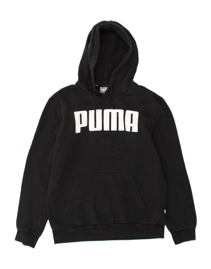 PUMA Mens Graphic Hoodie Jumper Small Black Cotton Vintage Puma and Second-Hand Puma from Messina Hembry 
