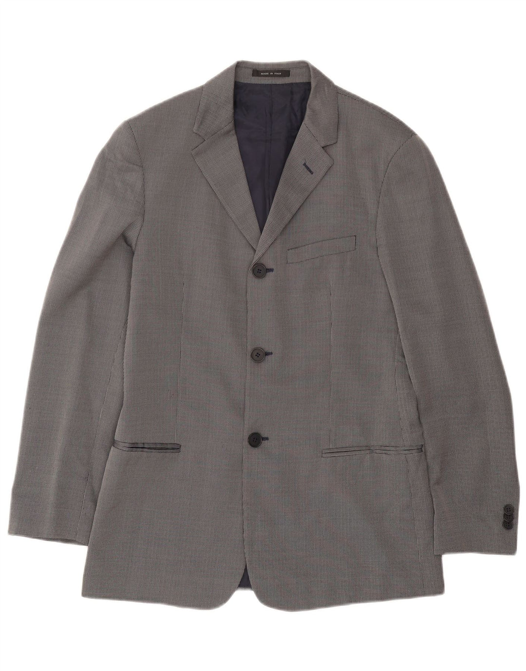 Giacca blazer da uomo a 3 bottoni Emporio Armani IT 48 piccola in lana a quadri blu navy