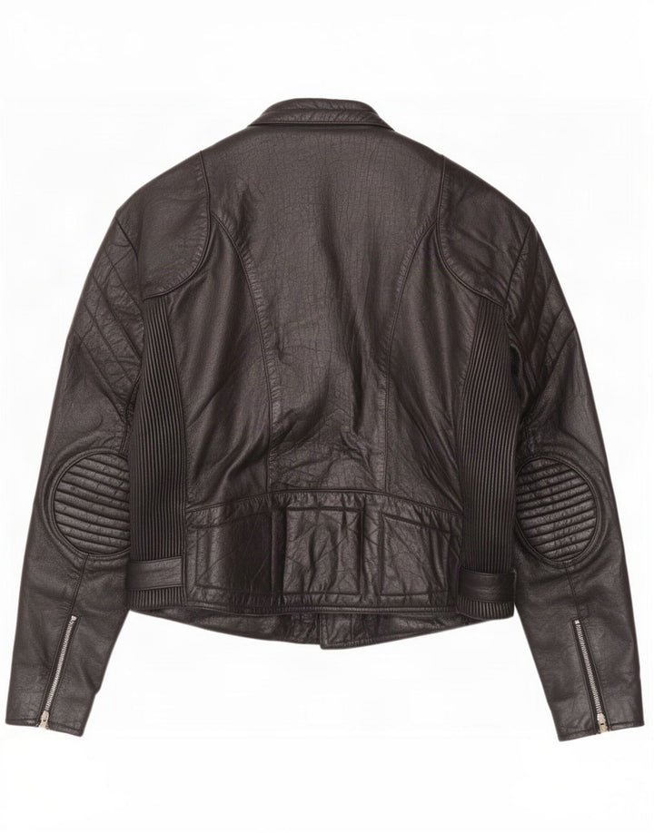 Giacca da motociclista in pelle vintage da uomo UK 44 2XL Nera