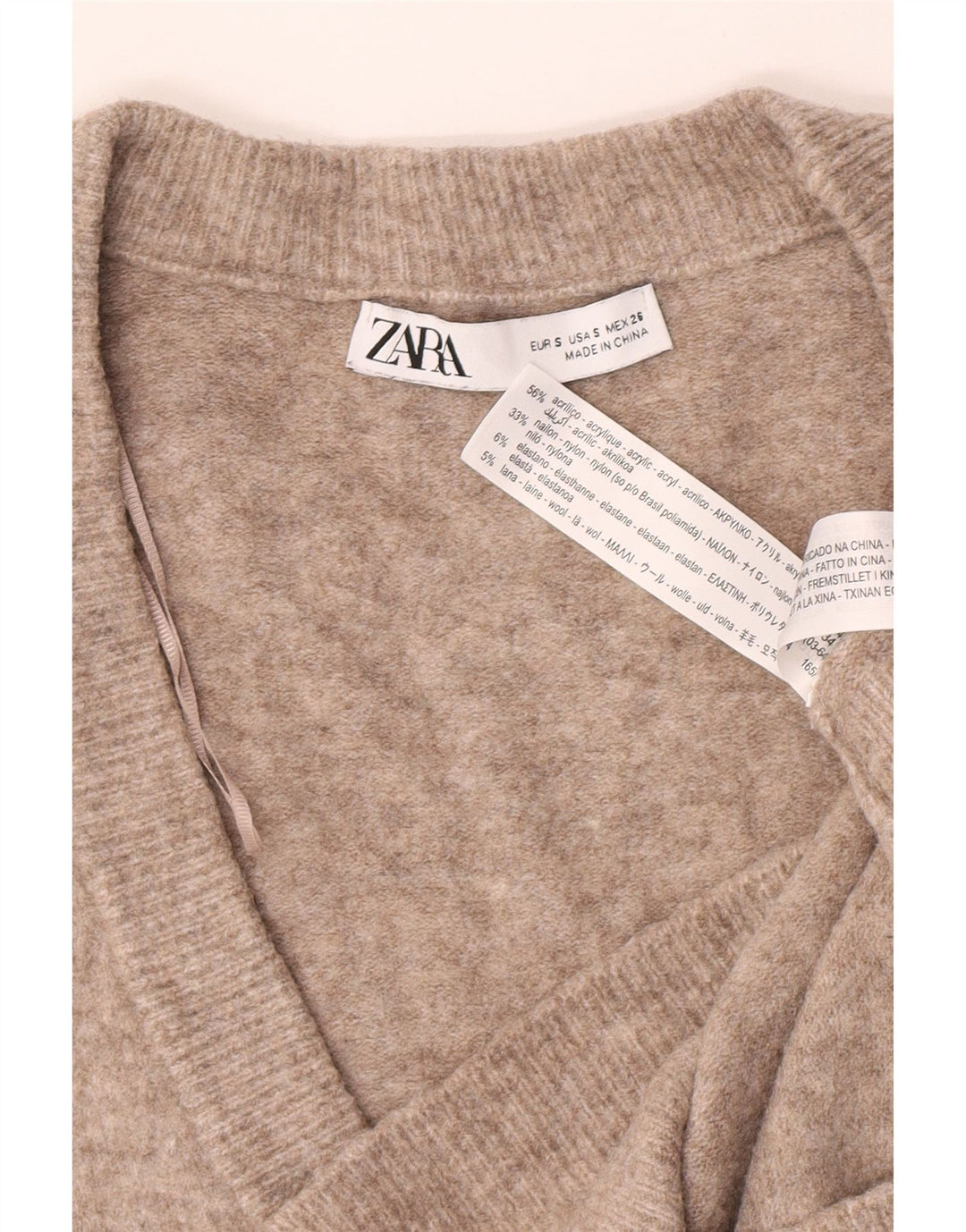 Maglione oversize con scollo a V da donna Zara UK 10 piccolo marrone screziato