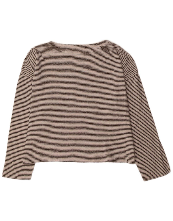 Top corto da donna a maniche lunghe All Saints UK 14 medio a righe bianco sporco