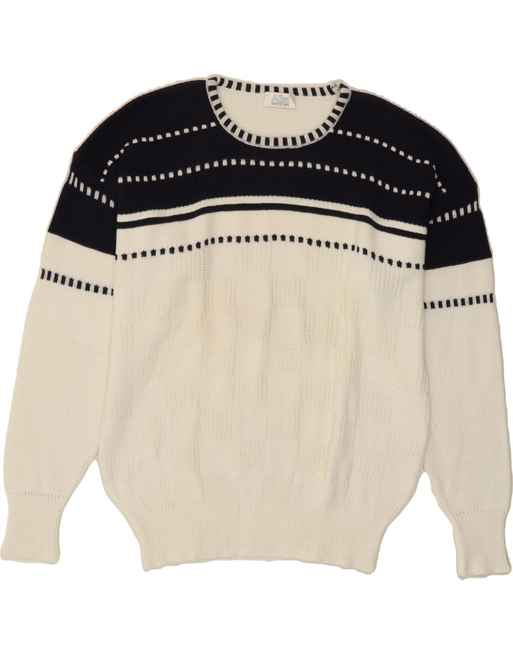 ALBA MODA Womens Crew Neck Jumper Sweater IT 48 XL White Colourblock Vintage Alba Moda and Second-Hand Alba Moda from Messina Hembry 