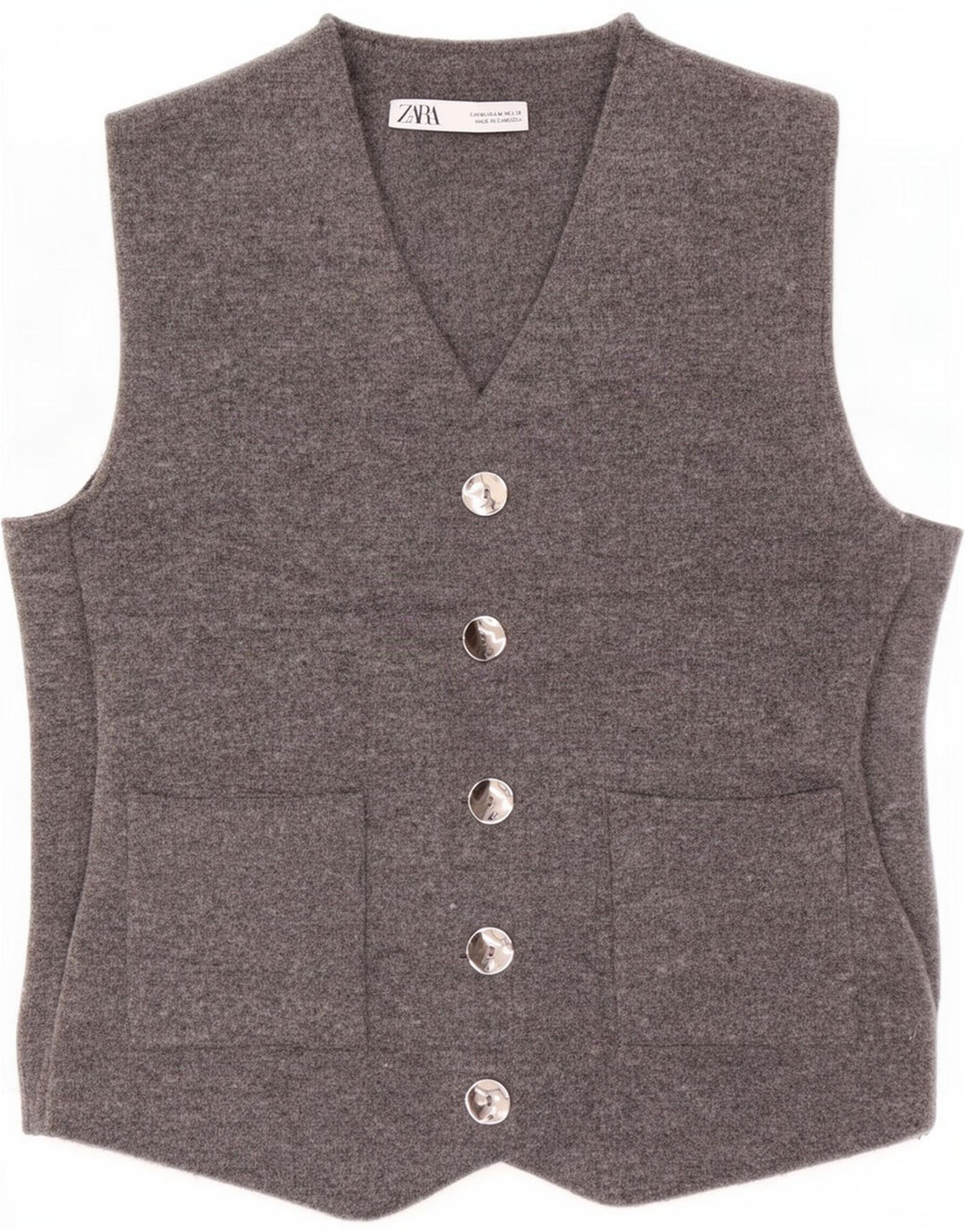 Gilet lavorato a maglia da donna Zara UK 12 Poliestere grigio medio