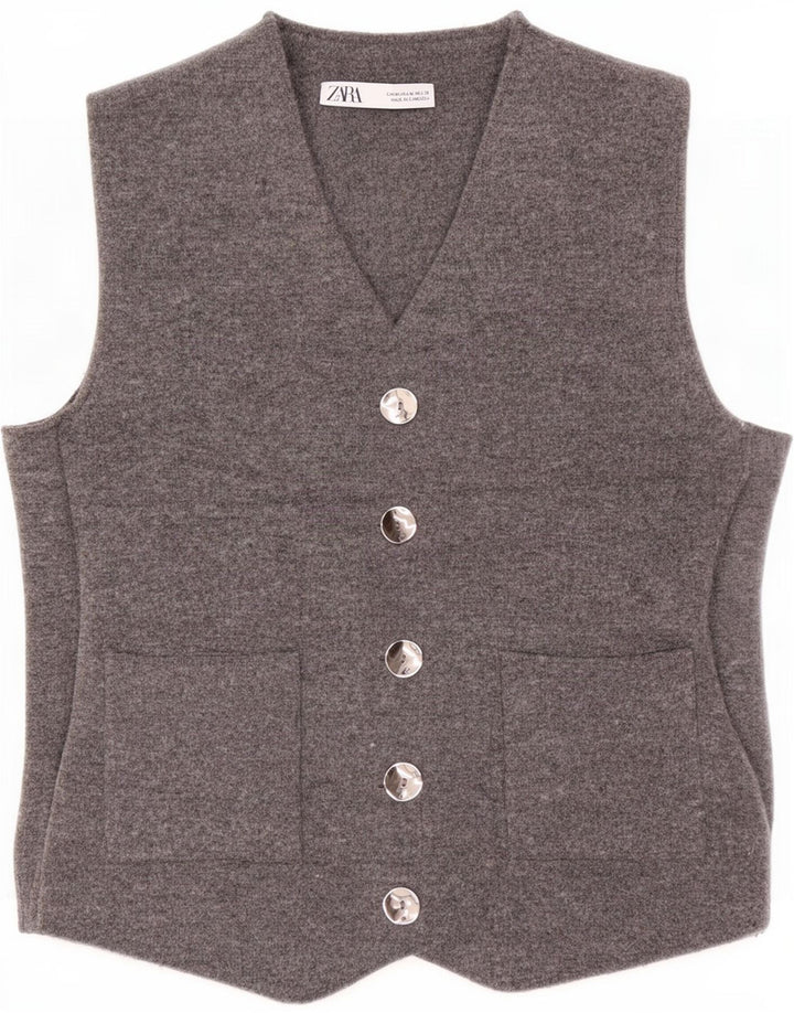 Gilet lavorato a maglia da donna Zara UK 12 Poliestere grigio medio