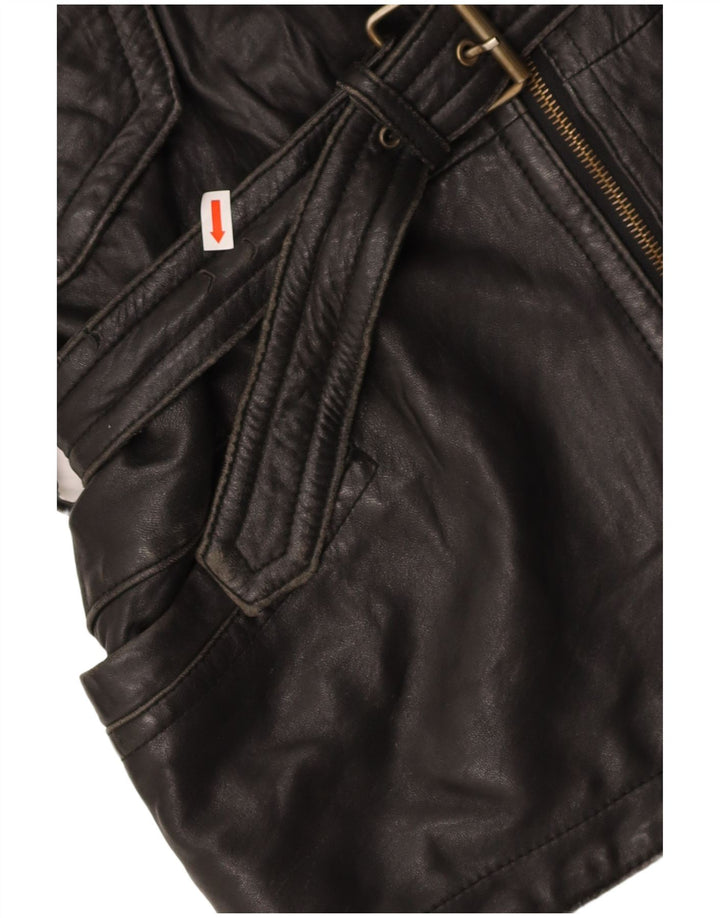 YORN Womens Leather Military Jacket EU 38 Medium Black Leather