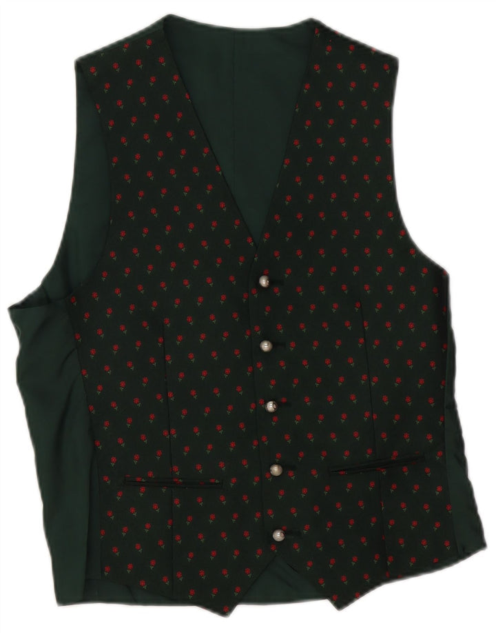 Gilet da uomo vintage IT 46 piccolo poliestere floreale verde