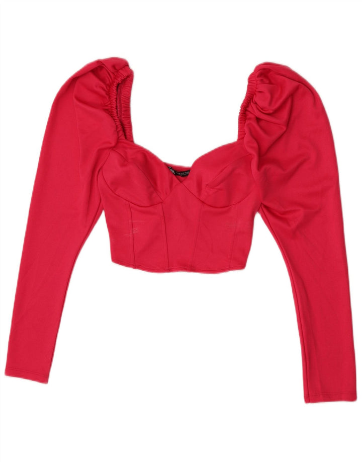 Top corto a maniche lunghe da donna Zara UK 8 Small rosa