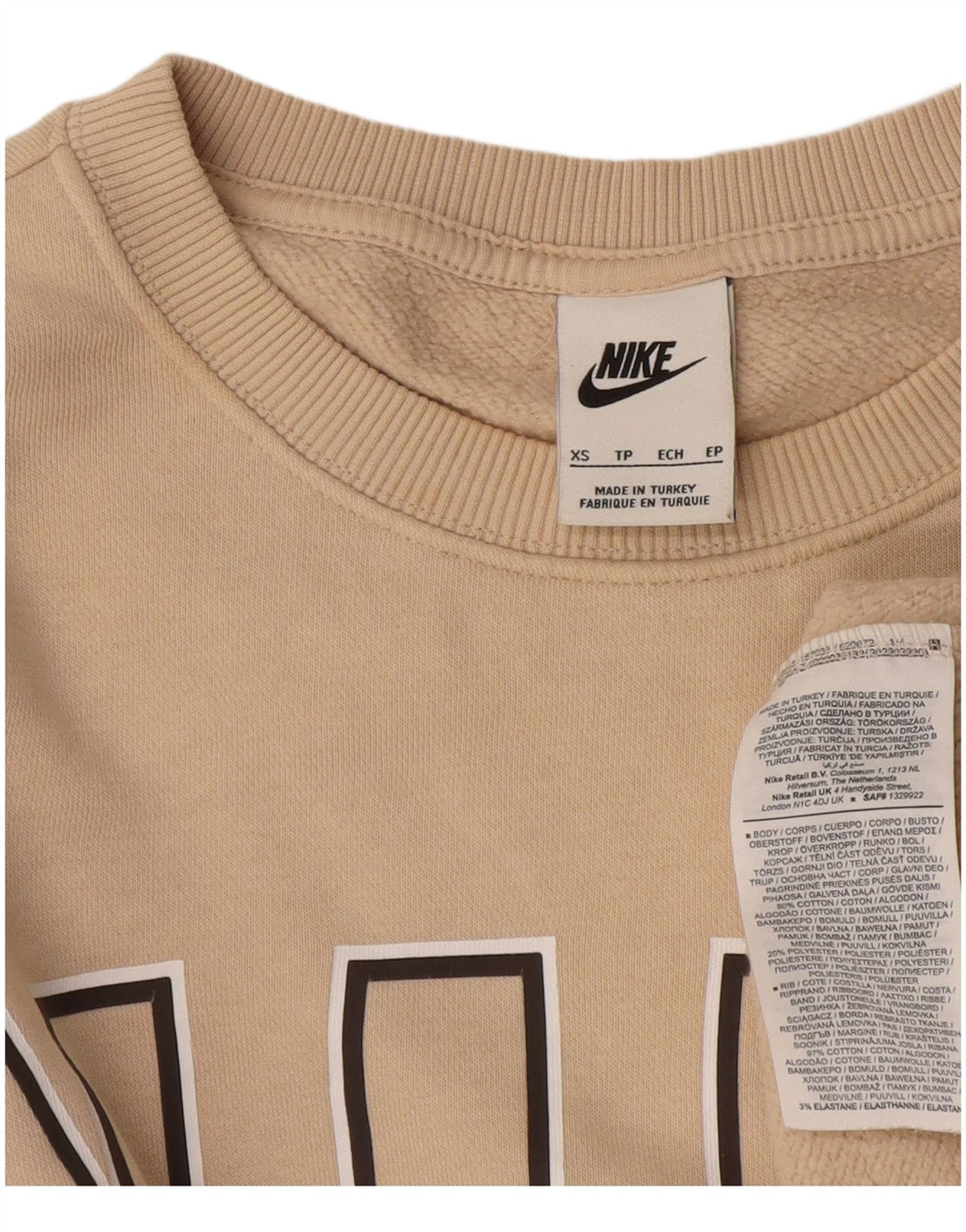 Felpa grafica da uomo Nike XS in cotone beige