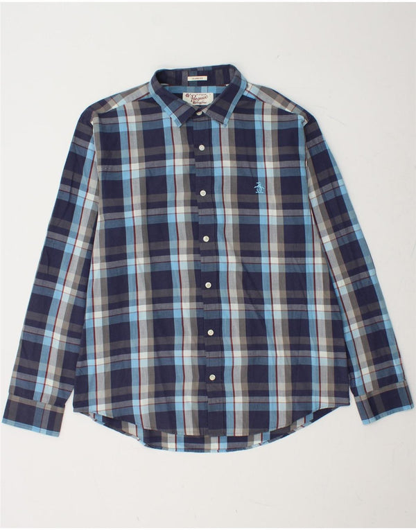PENGUIN Camicia da uomo dalla vestibilità classica, grande, in cotone a quadri blu navy
