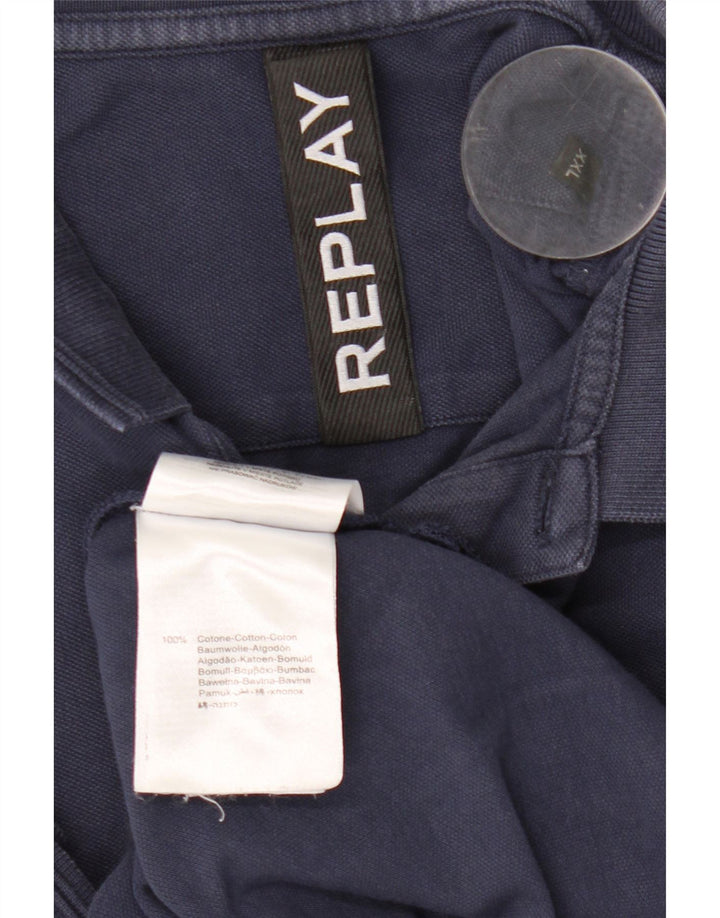 Polo da uomo Replay 2XL in cotone blu navy