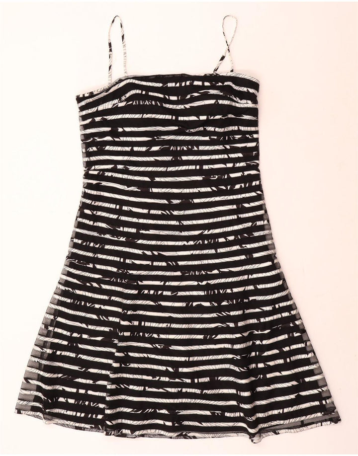 FRANK LYMAN Abito sottoveste da donna UK 14 Poliestere a righe nere medie