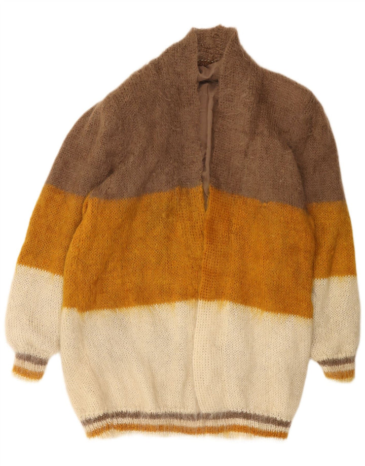 Maglione cardigan lungo da donna vintage UK 14 grande multicolore
