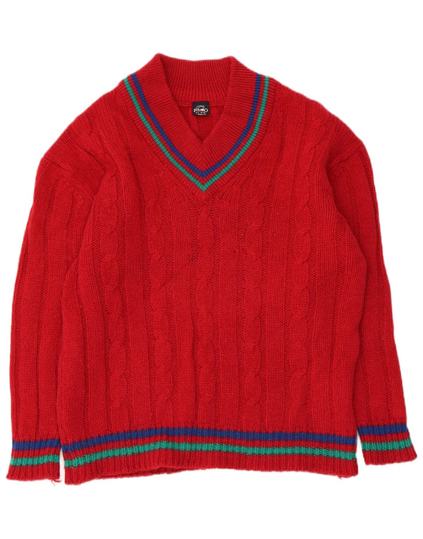 Maglione Donna Scollo a V G.Pisano IT 52 2XL Lana a Righe Rosse