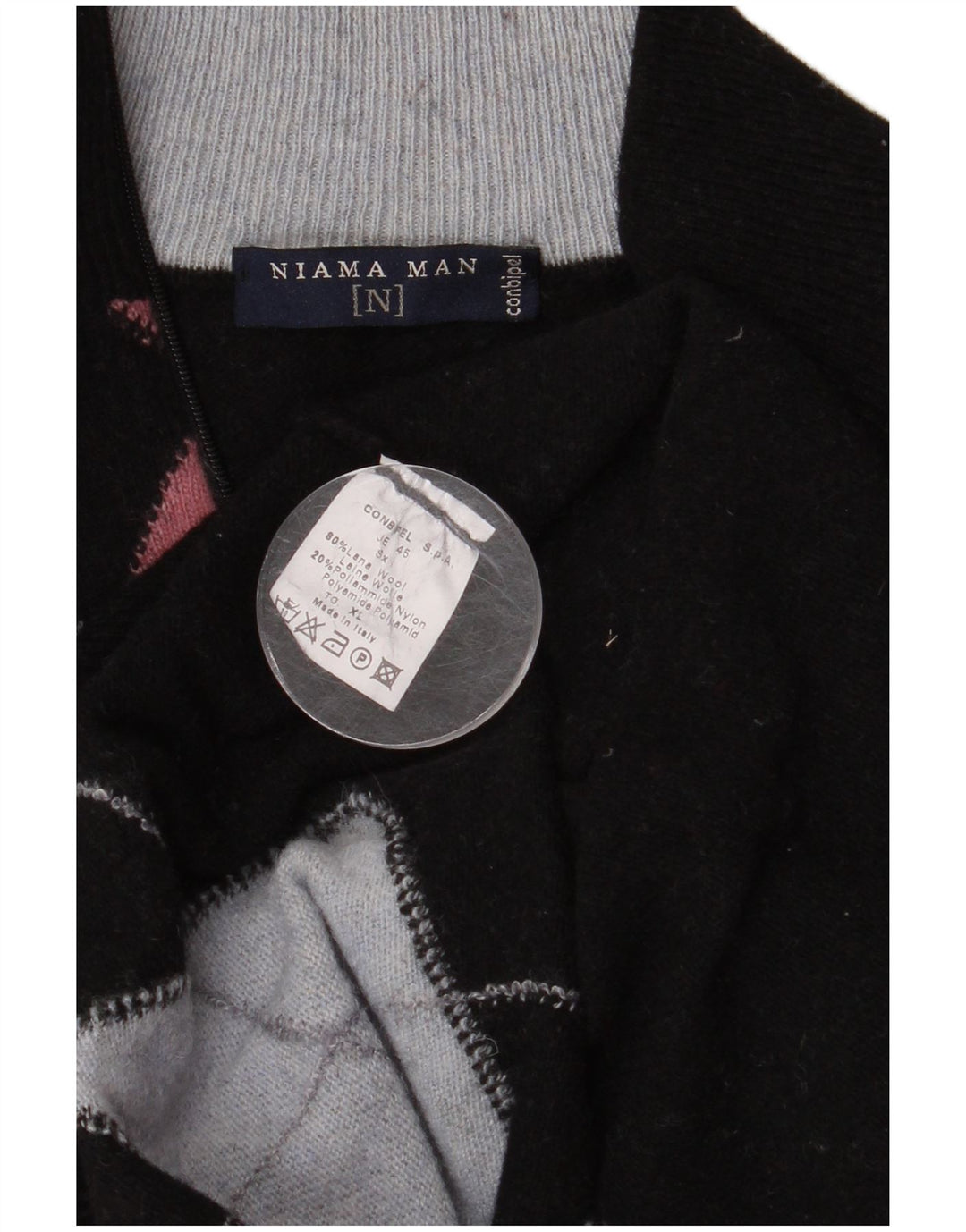 Conbipel Maglione da uomo Niama Zip Neck Jumper XL Nero Argyle/Diamond Wool