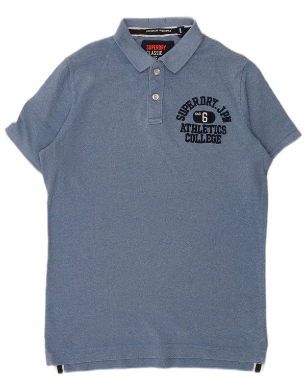 Superdry Mens Graphic Classic Fit Polo Shirt Large Blue Cotton