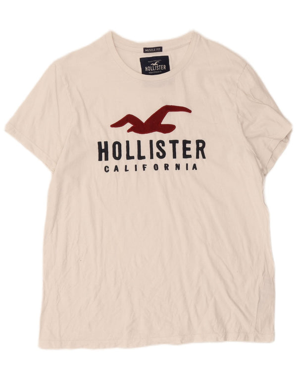 T-shirt Hollister da uomo con grafica Muscle, taglia grande, in cotone bianco